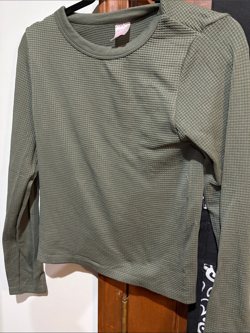 Women’s Long-Sleeve Waffle Knit Top - Olive Green large